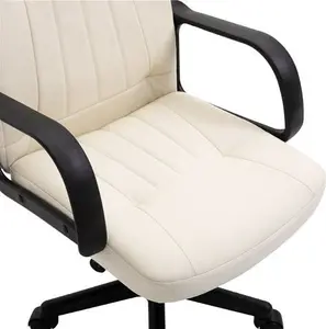 HOMCOM Swivel Executive Office Chair Home Office Mid Back PU Leather Computer Desk Chair For Adults With Arm, Wheels, Cream | Aosom UK