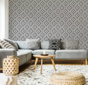 Superfresco Aztec Geometric Grey / Black Wallpaper