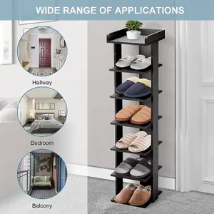 Wooden Shoes Rack,7 Tiers Storage Organizer for Small Spaces Black