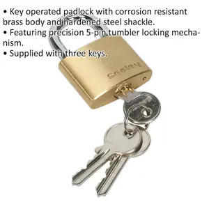 Durable 40mm Solid Brass Padlock with Hardened Steel Shackle and 3 Keys for Maximum Security