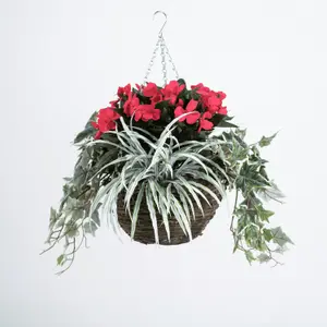 Blooming Artificial - 35cm / 1.25ft Hot Pink Faux Busy Lizzie Hanging Basket