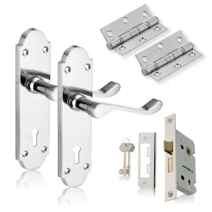 XFORT Polished Chrome Richmond Lever Lock Pack, Door Lock Handle Complete Set.