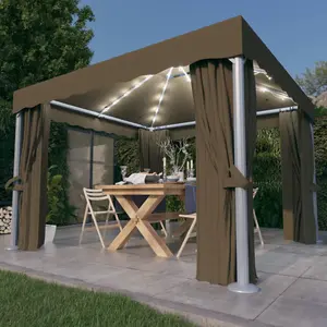 Berkfield Gazebo with Curtain&LED String Lights 3x3 m Taupe