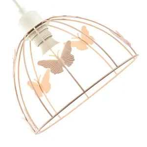 Modern Birdcage Pendant Shade in Blush Pink Metal with Butterflies - Shabby Chic