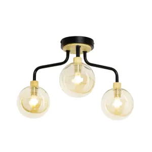 Inlight Mead Matt Glass & metal Black 3 Lamp LED Ceiling light