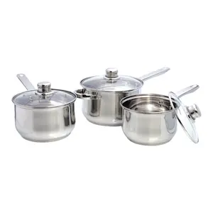 Buckingham Premium Induction Stainless Steel Saucepan Set , Cooking Pot Set with Glass Lids , 3 Piece