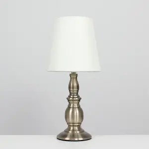 ValueLights Sierra Pair of Vintage Traditional Antique Brassed Touch Table Lamps with Cream Shade