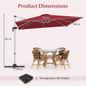 Costway 3M Outdoor Patio Umbrella Square Cantilever Parasol w/ 360 Rotation & Adjustable Tilt