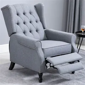 Portland Light Grey Button Tufted Recliner Chair With Footrest