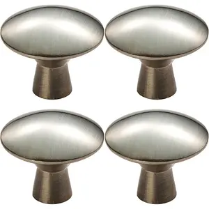 4x Disc Shaped Cabinet Door Knob on Tapered Stem 27mm Dia Satin Nickel