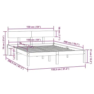 Berkfield Bed Frame Black Solid Wood Pine 150x200 cm King Size