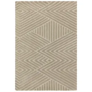 Taupe Handmade Wool Modern Easy to Clean Handmade Geometric Dining Room Bedroom And Living Room Rug-200cm X 290cm