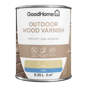 GoodHome Outdoor Clear Matt Wood Varnish, 250ml