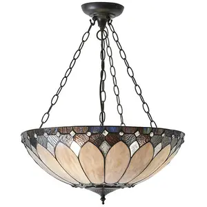 Tiffany Glass Hanging Ceiling Pendant Light Dark Bronze 3 Lamp Shade i00084