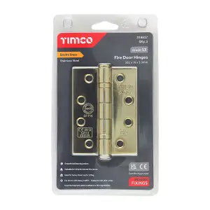 Timco - Grade 13 Fire Door Hinges - Electro Brass Stainless Steel (Size 101 x 76 x 3 - 3 Pieces)