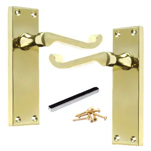 Door Handles Brass Lever Latch Victorian Scroll Interior 150 x 40mm