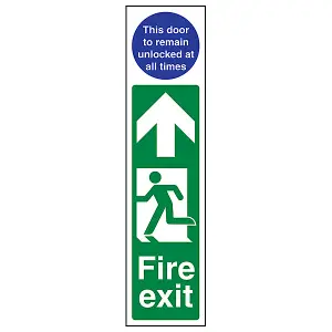 Fire Exit Man Left Door Unlocked Sign - Adhesive Vinyl - 75x300mm (x3)