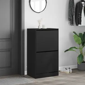 Berkfield Shoe Cabinet with 2 Flip-Drawers Black 60x42x108 cm