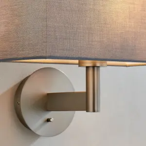 Wall Light & Shade Matt Nickel & Grey Fabric 60W E27 Living Room e10656