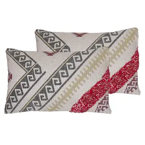 Set of 2 Cushions BETULA Cotton 30 x 50 cm Geometric Beige