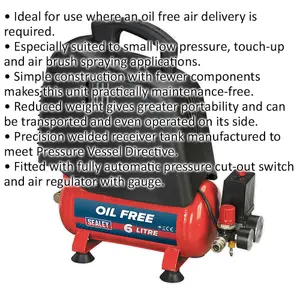 6L Belt Drive Air Compressor - 1.5hp Oil Free Motor - Quick Release Coupling