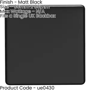 2 PACK Single SCREWLESS MATT BLACK Blanking Plate Round Edged Wall Hole Cover