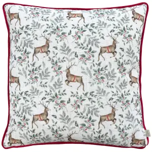 Evans Lichfield Festive Reindeer Repeat Piped Feather Filled Cushion