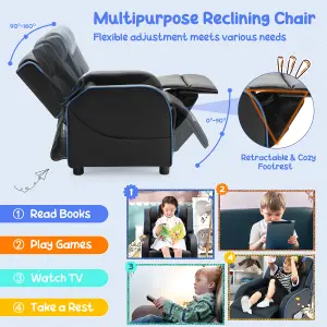 Costway Kids Recliner Chair Toddler Ergonomic PU Leather Sofa Couch Upholstered Armchair