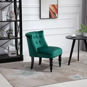 HOMCOM Velvet Accent Chair Tufted Wingback Chair w/ Rubber Wood Legs Dark Green