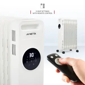 NETTA 2000W Oil Radiator with Timer, Remote & Digital Display - White