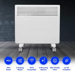 Smart Wifi Electric Panel Heater 1000W Timer Wall Mounted & Floor Stand White