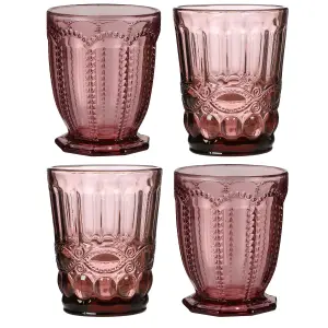 Set of 4 Vintage Luxury Rose Quartz & Purple Drinking Wine Glass Tumblers 240ml