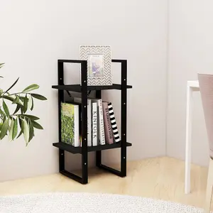 Berkfield 2-Tier Book Cabinet Black 40x30x70 cm Solid Pine Wood