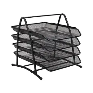 Livingandhome 4 Tier Metal Mesh Office File Holder Document Tray Rack Desk Organizer