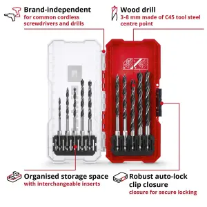 Einhell Universal Wood Drill Bit Set 10 Pieces Brad With S-CASE Box Accessory