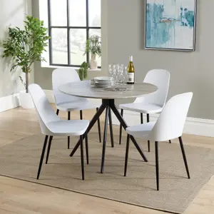 Core Products Aspen Grey Oak Effect 100cm Round Dining Table with 4 White Plastic Duo Design Chairs