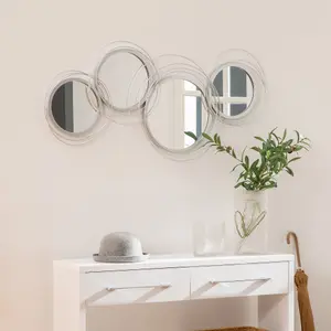 HOMCOM Metal Wall Art Decorative Mirror Decor Modern Wall Sculpture, Silver