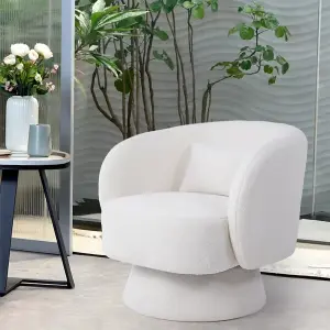 Off-White Upholstered Swivel Chair with Pillow for Living Room,Bedroom