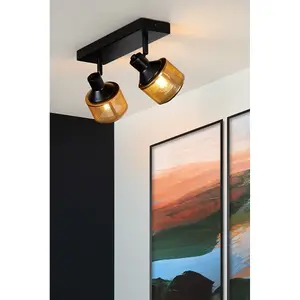 Lucide Rafa Classic Twin Ceiling Spotlight - 2xE14 - Black