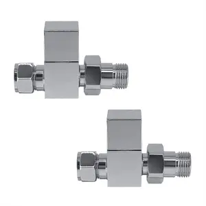 Right Radiators Square Towel Rail Straight Chrome Radiator Valves Central Heating Taps 15 mm (Pair)