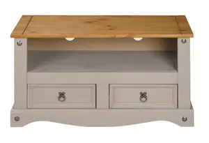 Corona Grey TV Stand 2 Drawer Television Cabinet Solid Wood Pine Unit