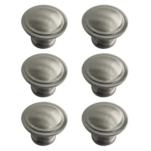 Zinc alloy Nickel effect Round Furniture Knob (Dia)35mm, Pack of 6