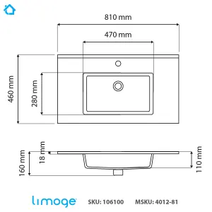 4012 Ceramic 80cm x 45cm Thin-Edge Inset Basin with Rectangular Bowl