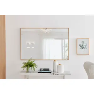 Alcantera Rectangle Metal Frame Wall Mirror Simple and Elegant Modern Design Copper / 120cm H x 80cm W