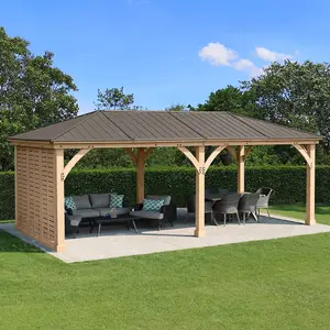 Meridian Gazebo 12ft x 20ft (3.7m x 6.2m) with Privacy Wall & Wooden Bar Counter