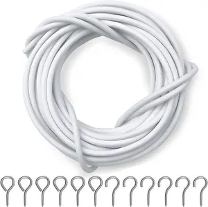 30m White Plastic Coated Curtain Wire Hanging Cord Cable Hook Eye Window Net New