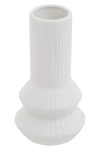 Interiors by Premier Compact And Lightweight White Vase, Geometric Design Flower Ceramic Vase, Finely Crafted Vase For Flowers