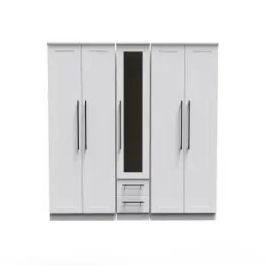 Howard Tall 5 Door 2 Drawer 1 Mirror Wardrobe in White Ash (Ready Assembled)