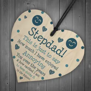 Funny Joke Step Dad Gift For Fathers Day Birthday Wood Heart Humorous Gift For Him