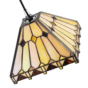 Art Deco Style Amber Tiffany Pendant Shade with Gold Triangles and Diamonds